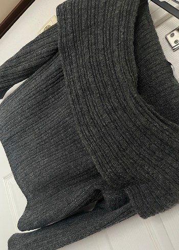 Gri Triko Kadın Kazak, Kayık Yaka, Uzun Kollu - Görsel 2