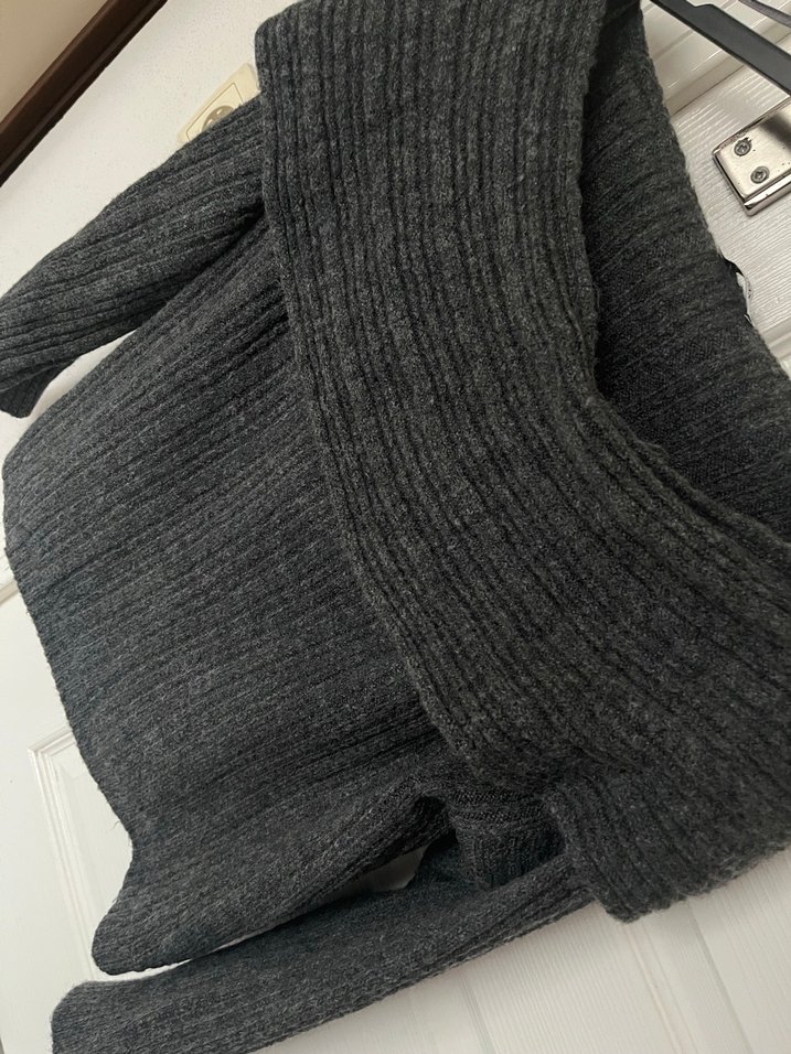 Gri Triko Kadın Kazak, Kayık Yaka, Uzun Kollu - Görsel 2