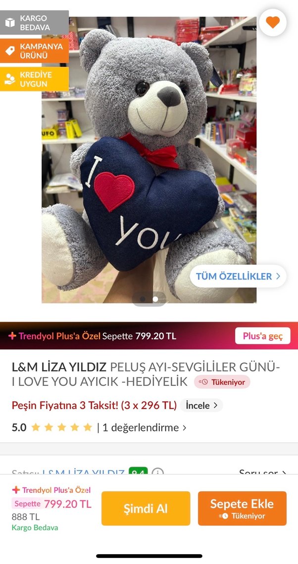 Gri Peluş Ayı - I Love You - Görsel 2