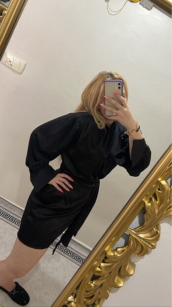 Elissa Saten siyah mini elbise