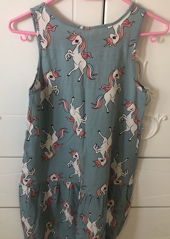 9 Yaş Beden Gri Unicorn Desenli Kolsuz Kız Elbisesi