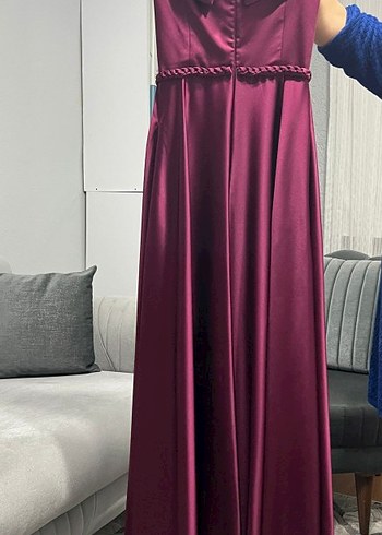 Bordo Uzun Drapeli Kadın Abiye Elbise - Görsel 2