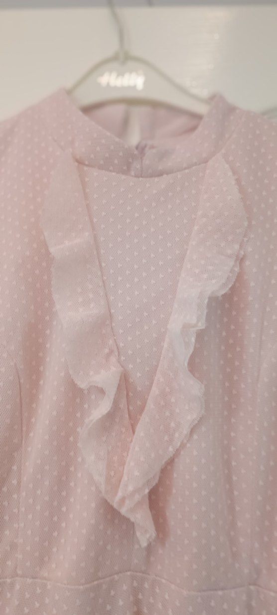 Pembe Uzun Kollu Vintage Elbise - Görsel 2