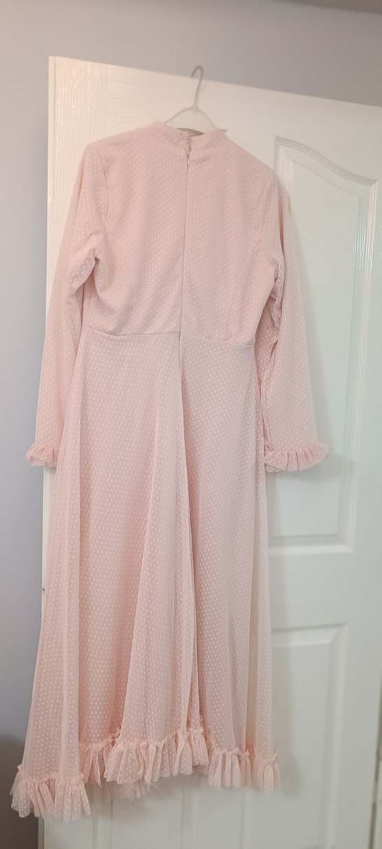 Pembe Uzun Kollu Vintage Elbise - Görsel 3