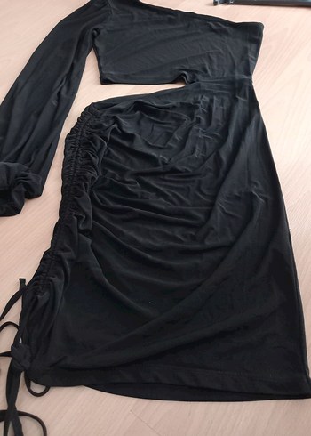 Tek Kollu Midi Siyah Drapeli Elbise - Görsel 2