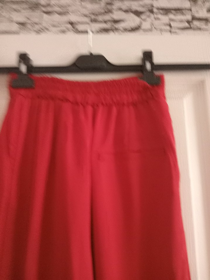 Parlak Kırmızı Kadın Uzun Kumaş Pantolon - Görsel 4