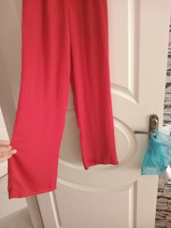 Parlak Kırmızı Kadın Uzun Kumaş Pantolon - Görsel 3