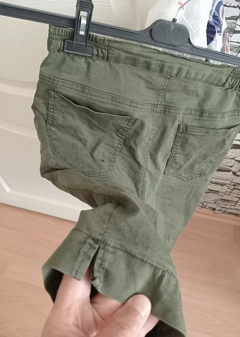 42 Beden Kadın Haki Keten Kemerli Mini Bermuda Şort
