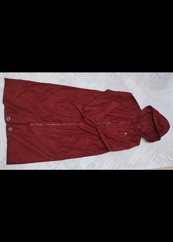 Bordo Kapüşonlu Uzun Fermuarlı Kadın Yağmurluk - Görsel 5