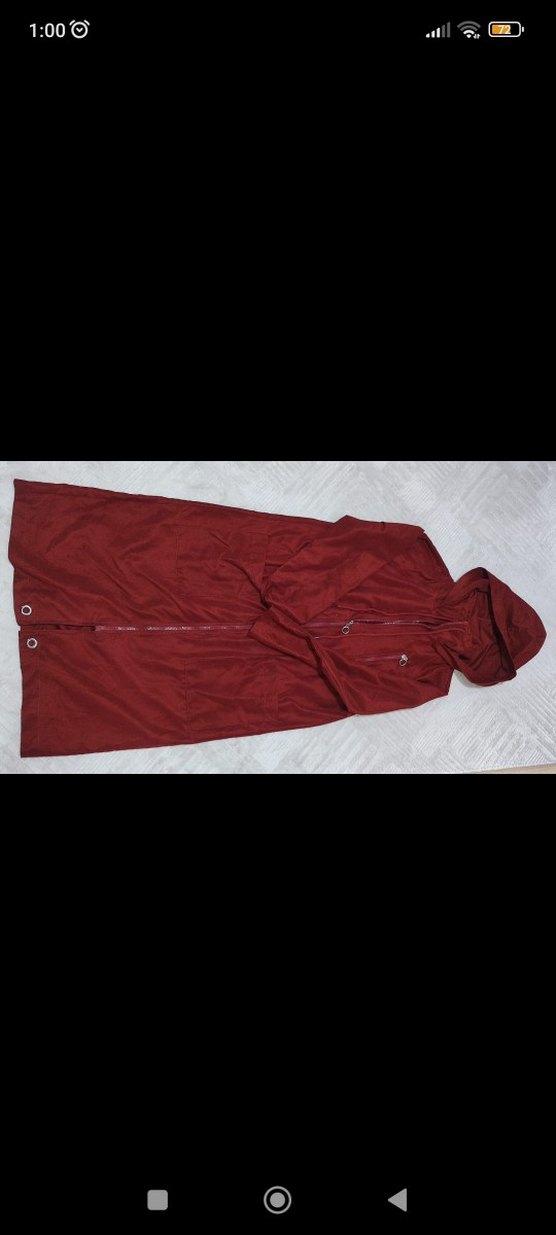 Bordo Kapüşonlu Uzun Fermuarlı Kadın Yağmurluk - Görsel 5