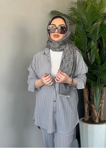 Gri  Desenli Uzun Kadın Takım - Görsel 2