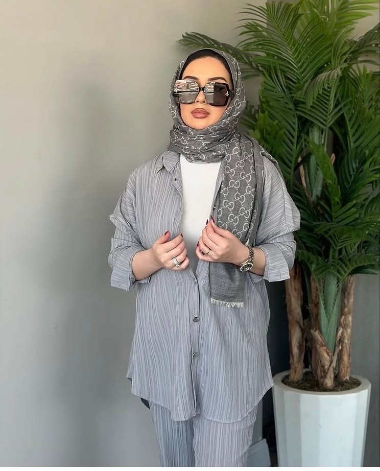 Gri  Desenli Uzun Kadın Takım - Görsel 2