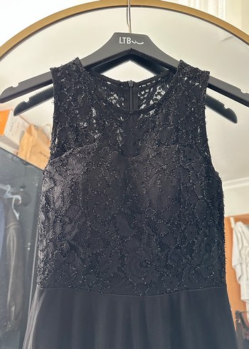 Siyah Uzun Dantel İşlemeli Abiye Elbise - Görsel 2