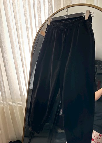 Siyah Rahat Kesim Keten Kadın Pantolon - Görsel 3