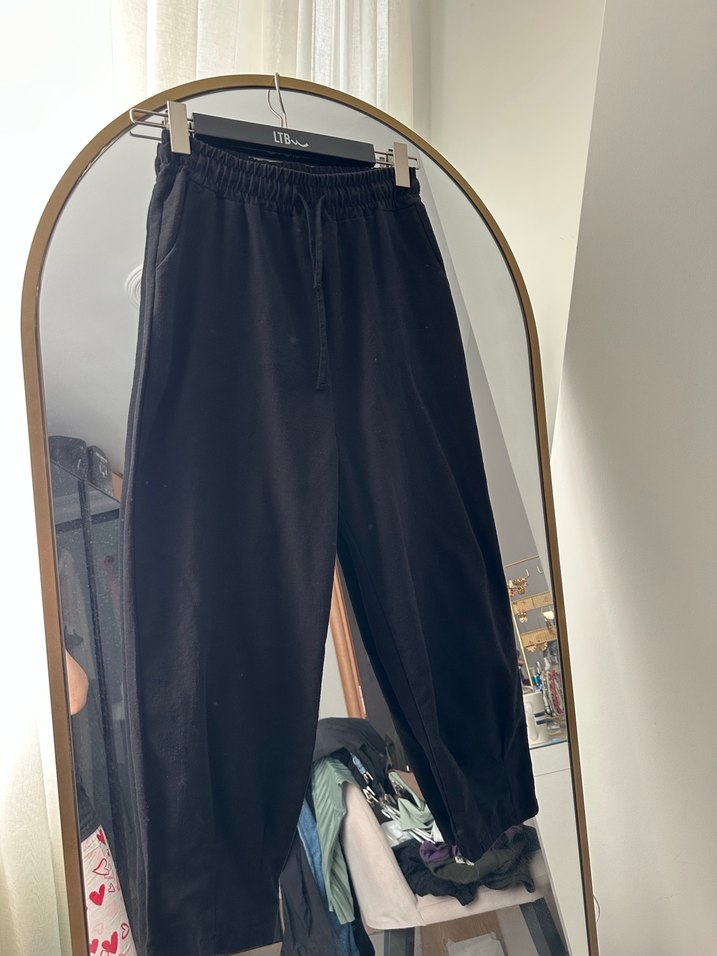 Siyah Rahat Kesim Keten Kadın Pantolon - Görsel 2