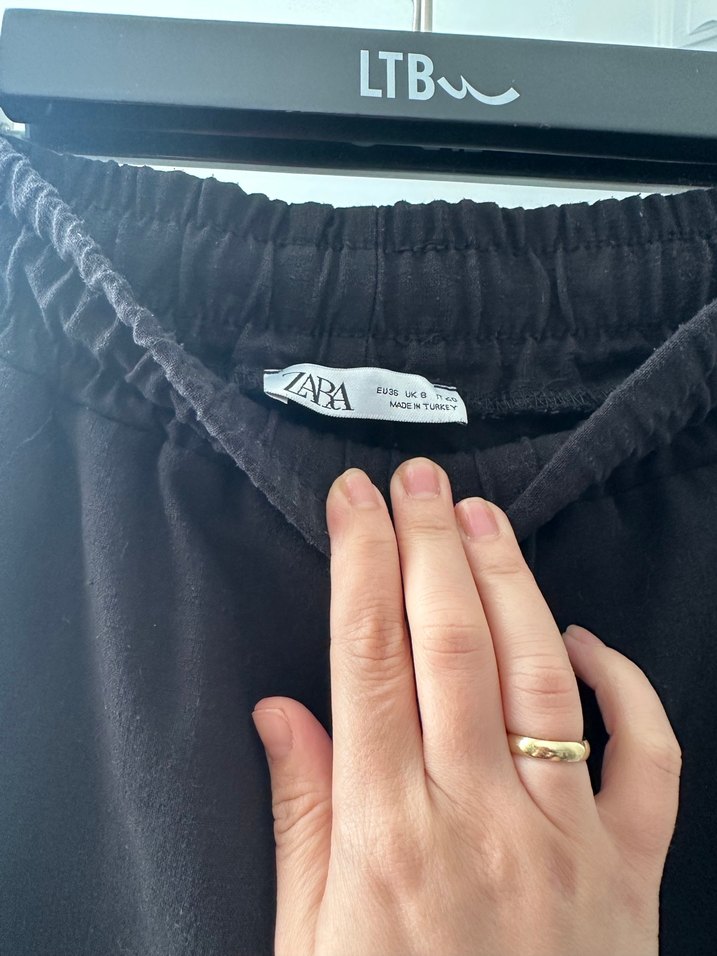 Siyah Rahat Kesim Keten Kadın Pantolon - Görsel 4