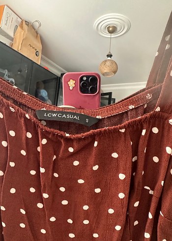 Kahverengi Puantiyeli Askılı Midi Elbise - Görsel 3