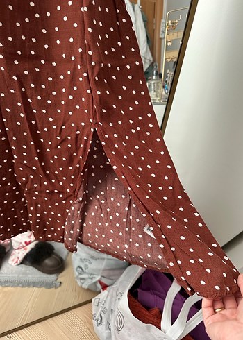 Kahverengi Puantiyeli Askılı Midi Elbise - Görsel 4