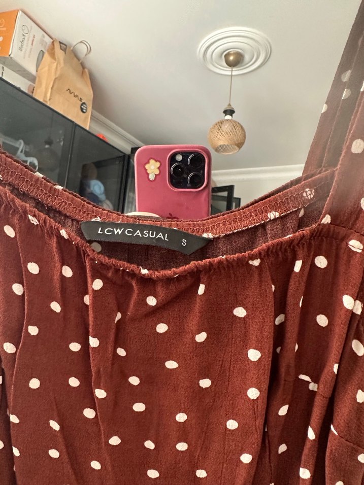 Kahverengi Puantiyeli Askılı Midi Elbise - Görsel 3