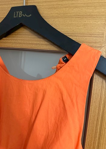 Turuncu Keten Kemerli Uzun Elbise - Görsel 2