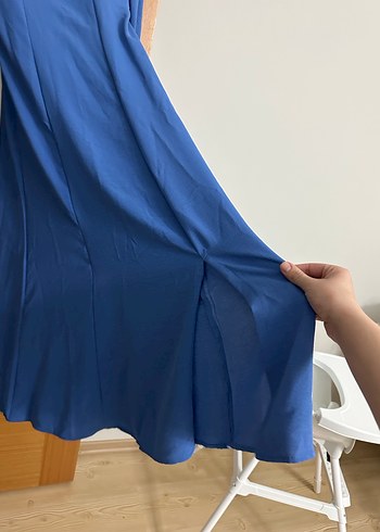 Mavi Drapeli Uzun Kadın Elbise - Görsel 2