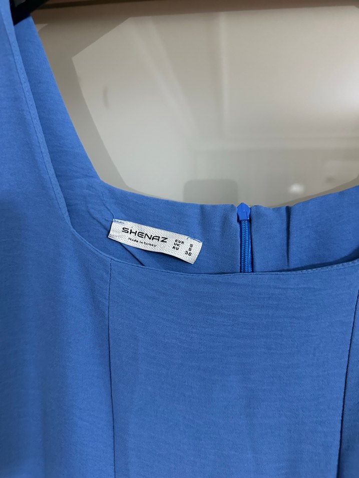 Mavi Drapeli Uzun Kadın Elbise - Görsel 3