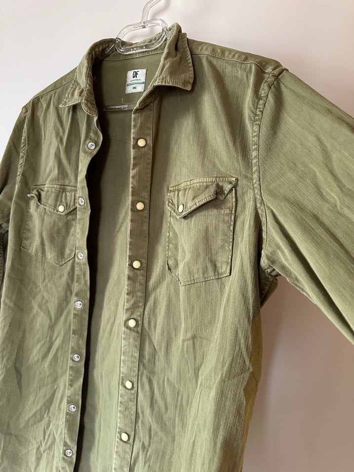Erkek Haki Uzun Kollu Keten Gömlek - Görsel 2