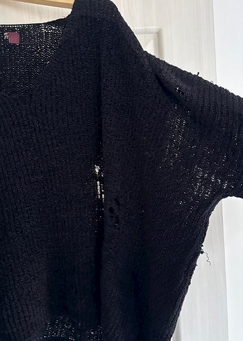 Siyah V Yaka Örgü Kadın Kazak - Görsel 4