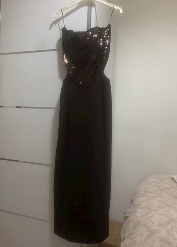Zara Siyah Payetli Uzun Straplez Kadın Elbise