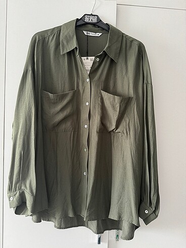 xl Beden haki Renk Zara haki oversize dökümlü ETİKETLİ gömlek