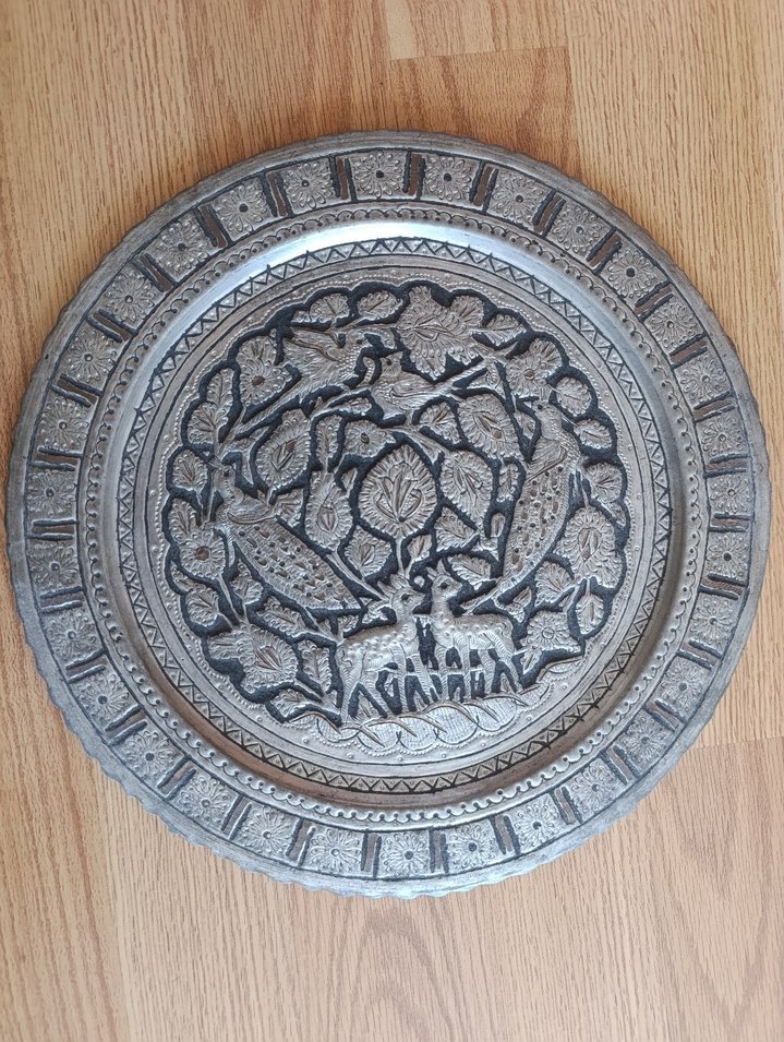 İRAN İŞLEME BAKİR TABLO SEHPA TEPSİ - Görsel 3