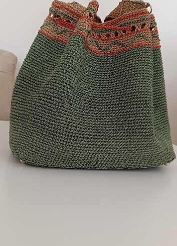 EL ÖRGÜSÜ KAĞIT İP HASIR BAYAN ÇANTA - Görsel 6