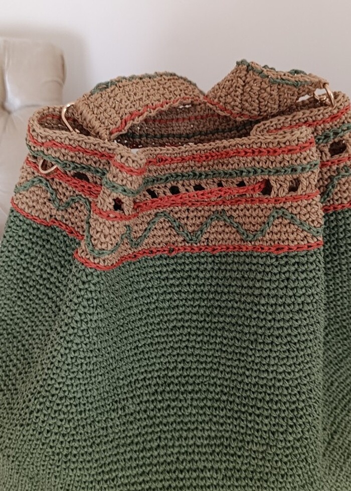 EL ÖRGÜSÜ KAĞIT İP HASIR BAYAN ÇANTA - Görsel 2