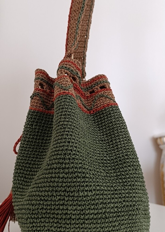 EL ÖRGÜSÜ KAĞIT İP HASIR BAYAN ÇANTA - Görsel 3