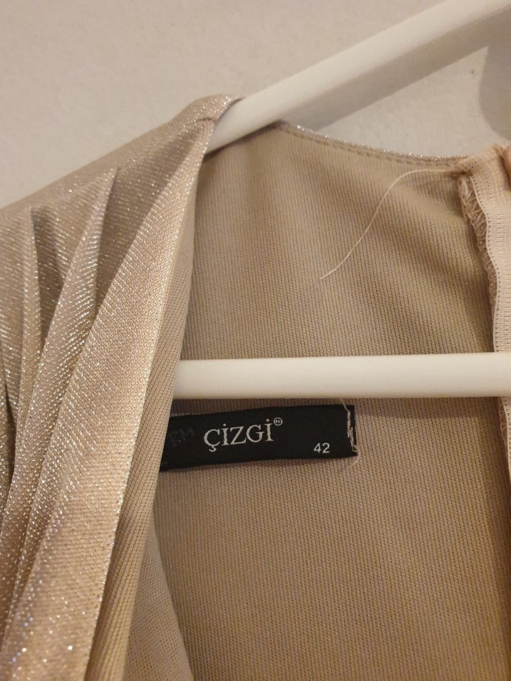 Bej Parlak Midi Kadın Abiye Elbise - Görsel 3