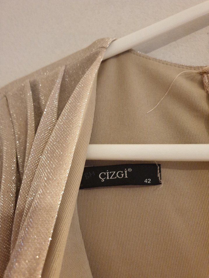 Bej Parlak Midi Kadın Abiye Elbise - Görsel 4