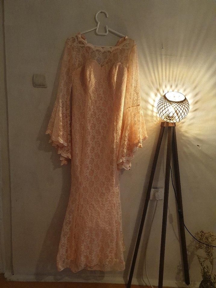 Bej Dantel Uzun Kollu Bohem Elbise - Görsel 2