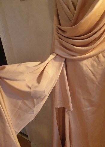 Bej Drapeli Uzun Abiye Elbise - Görsel 3