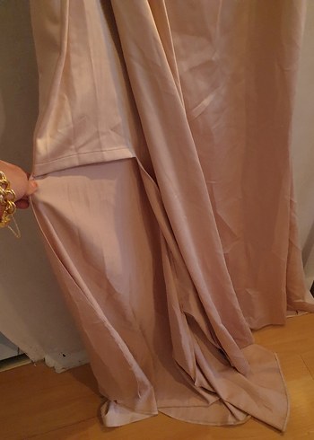 Bej Drapeli Uzun Abiye Elbise - Görsel 6