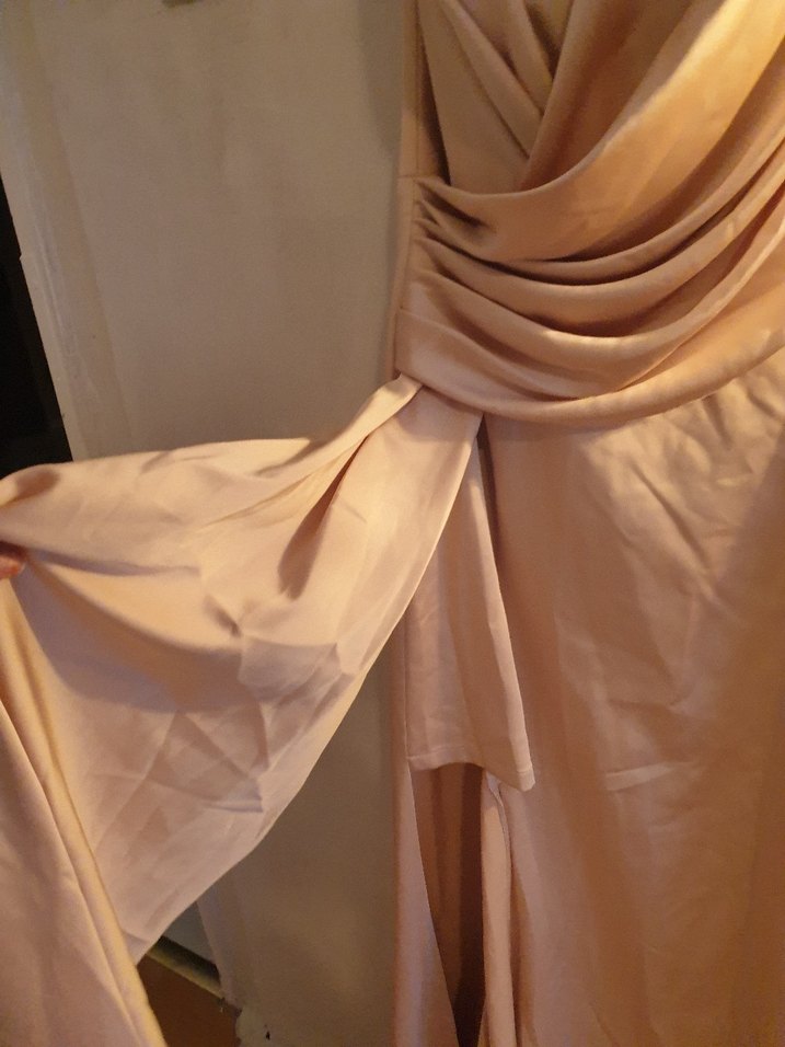 Bej Drapeli Uzun Abiye Elbise - Görsel 3