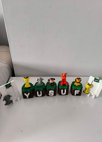 Renkli Hayvan Figürlü Taş tozu küp isimlik