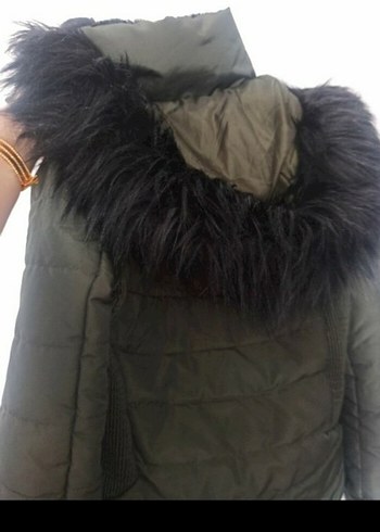 Kadın Haki Peluş Kışlık Mont - Görsel 3