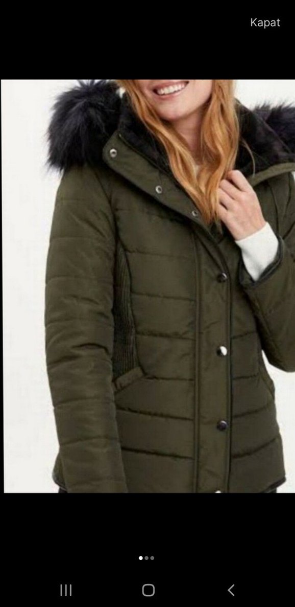 Kadın Haki Kürklü Yüksek Yakalı Kış Montu - Görsel 5