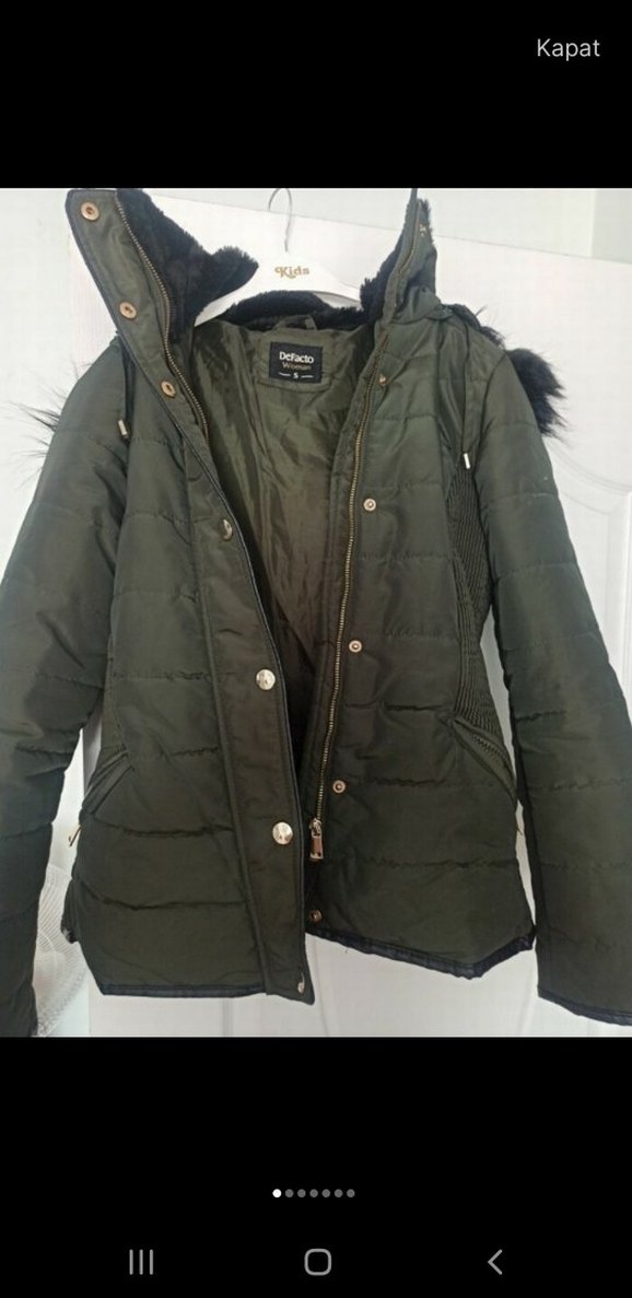 Kadın Haki Kürklü Yüksek Yakalı Kış Montu - Görsel 2