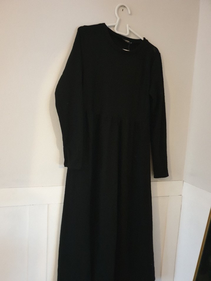 Siyah Uzun Kollu Salaş Kadın Elbise - Görsel 3