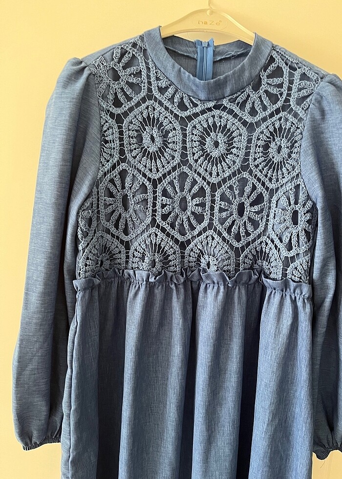 Dantel detay mavi elbise 42 - Görsel 2