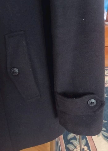 Erkek Siyah Düğmeli Midi kaşe Kaban - Görsel 3