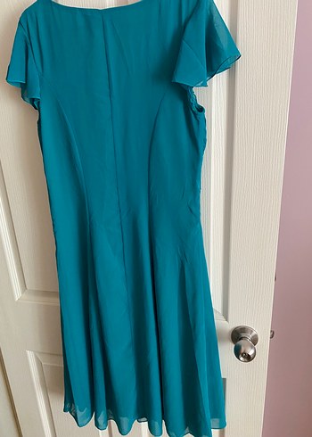 Turkuaz Drapeli Midi Abiye Elbise - Görsel 2