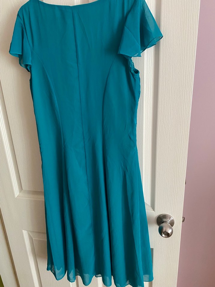 Turkuaz Drapeli Midi Abiye Elbise - Görsel 2