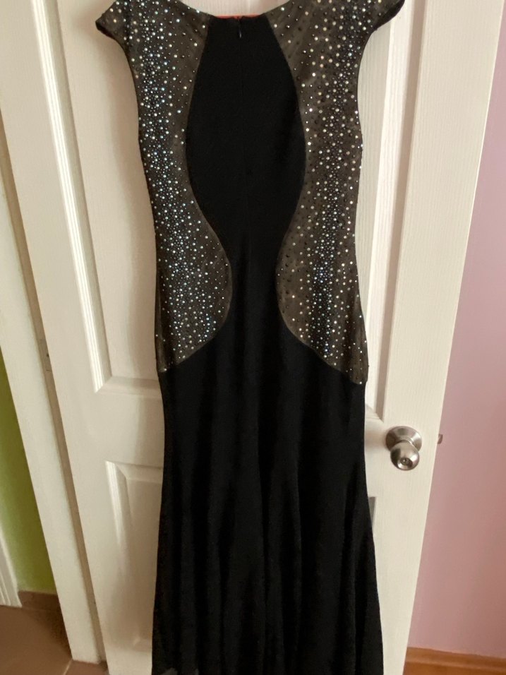 Siyah Payetli Uzun V Yaka Abiye Elbise - Görsel 2